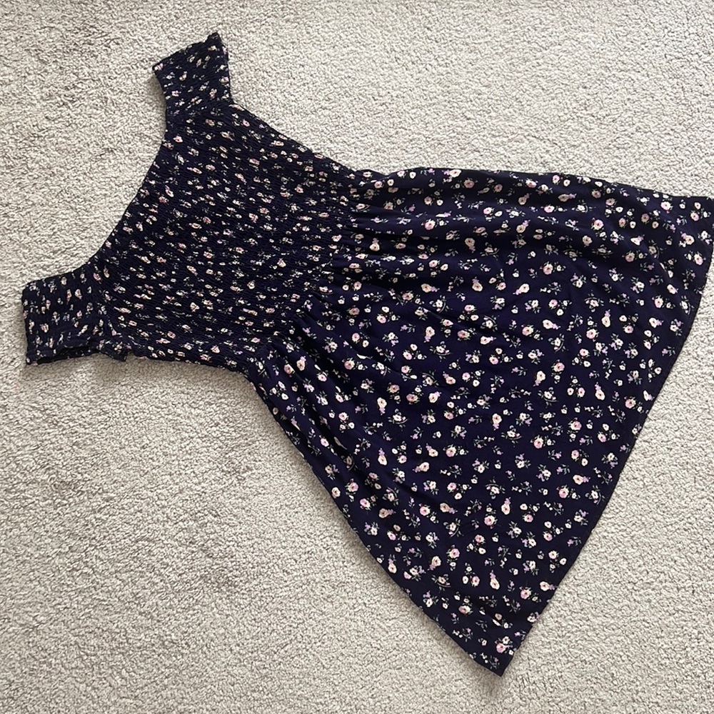 Off the shoulder smocked sun dress navy